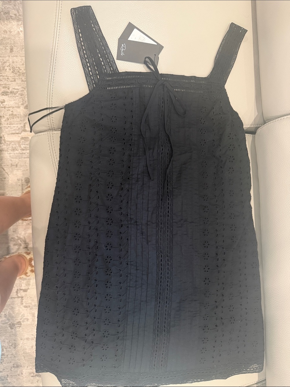 Rails Black Eyelet Tie-Front Mini Dress
